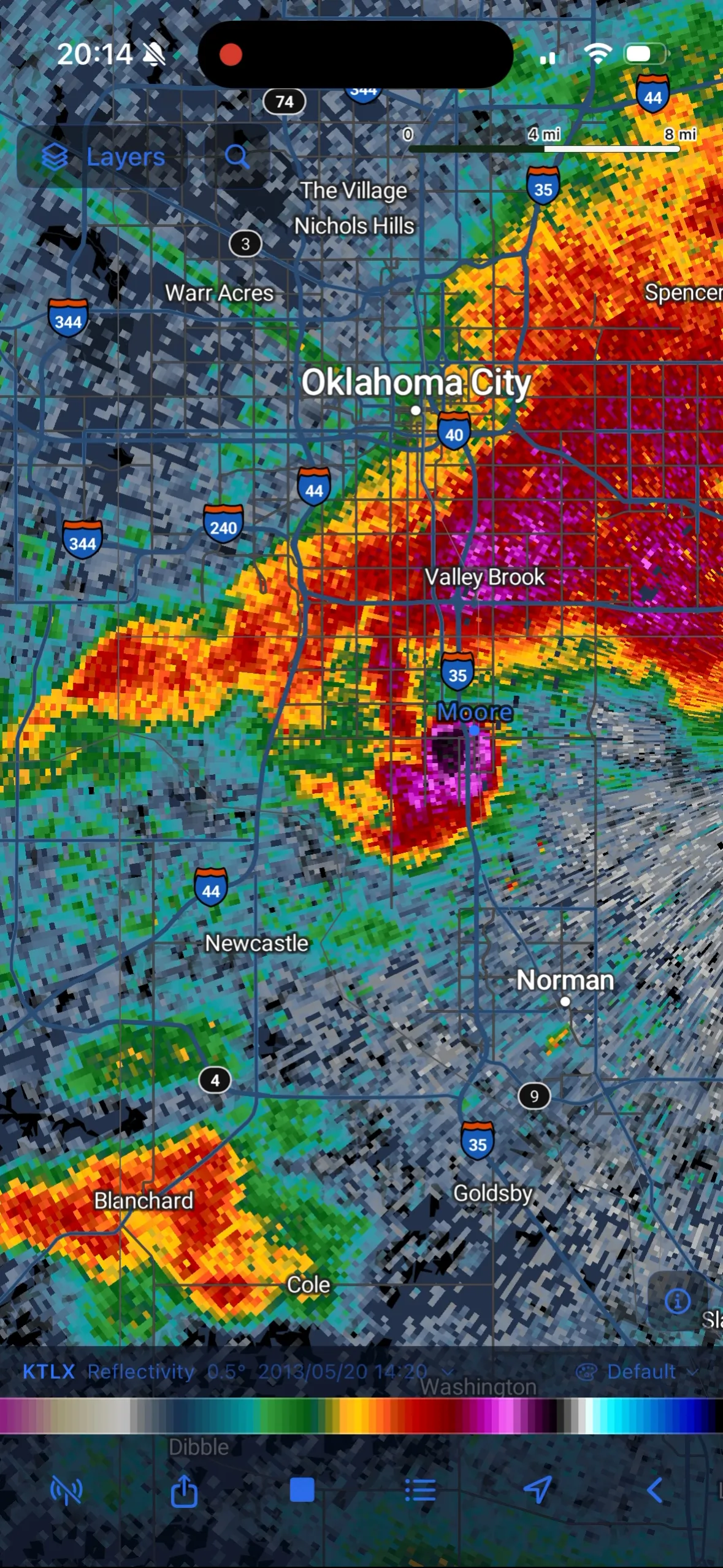 NEXRAD radar visualization of severe weather